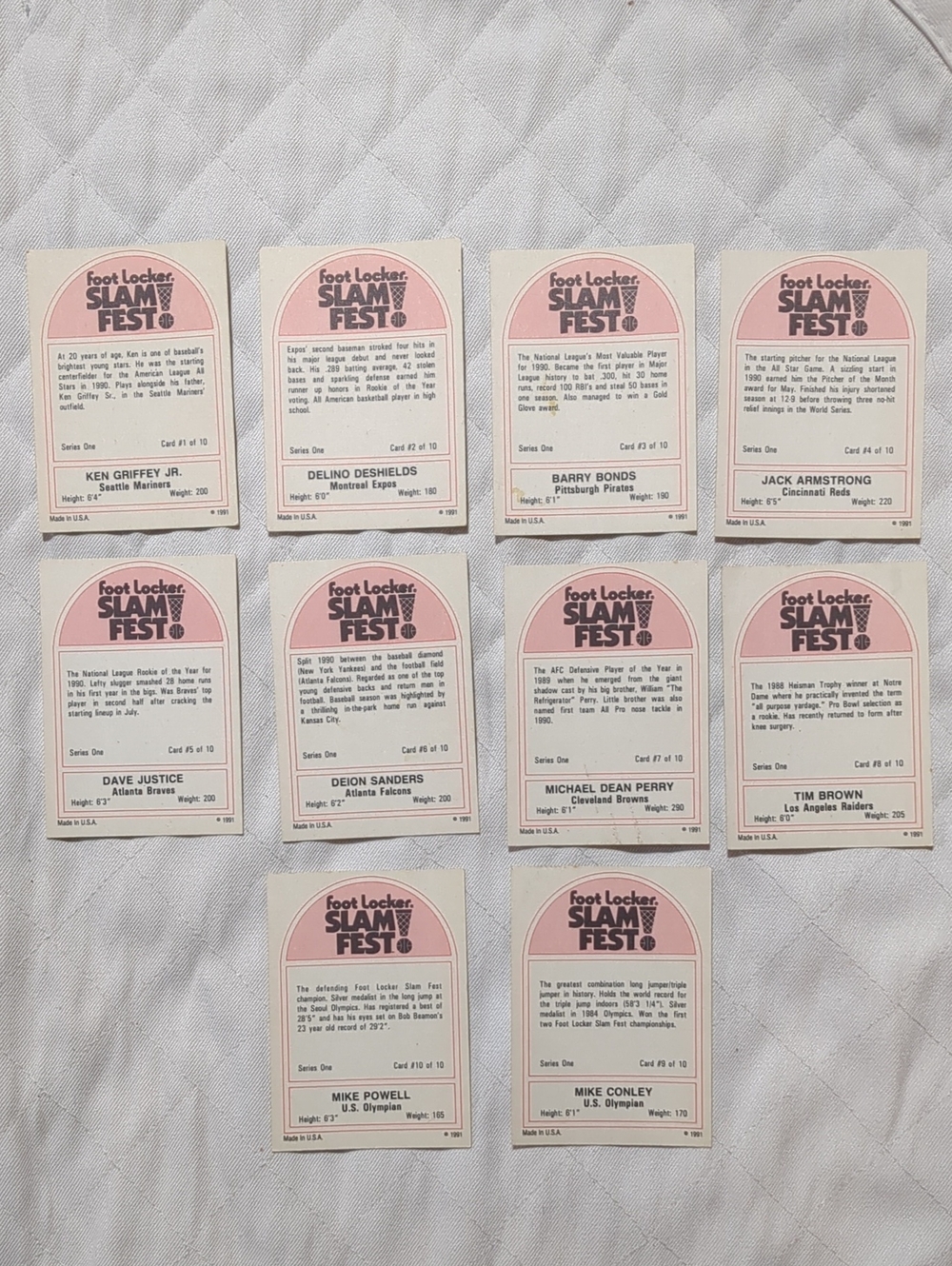10 Card Vintage 1991 Foot Locker Slam Fest Series One Complete Griffey Bonds